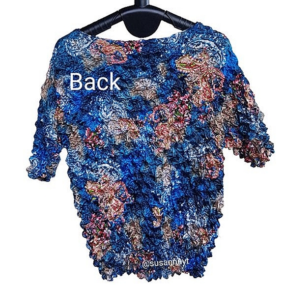Trending F.C Jewel-Tone Blue Multi-Color Stretch Popcorn Coquette Crinkle Top ♥️ - Picture 3 of 4